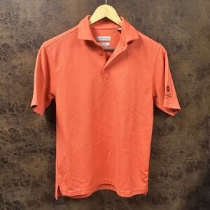 Tehama "Pumpkin Ridge" orange striped Hang Em Dry Golf Polo Medium Mens